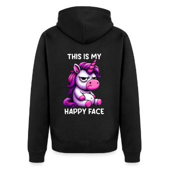 This Is My Happy Face - Unisex Premium Bio Zip Hoodie - Schwarz - Hinten - Nico (187cm)