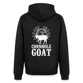 Cornhole Team Bean Bag Player - Unisex Premium Bio Zip Hoodie - Schwarz - Hinten - Nico (187cm)