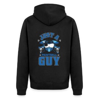 Paintball Just A Paintball Guy - Unisex Premium Bio Zip Hoodie - Schwarz - Hinten - Nico (187cm)