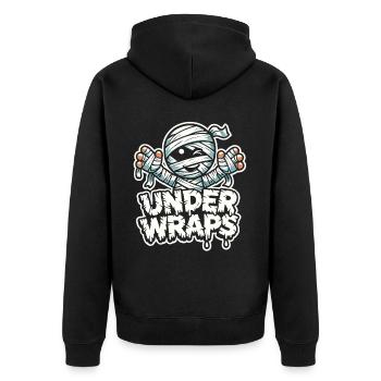 Chemise d’Halloween avec des momies et le texte « Under Wraps » - Veste à capuche bio Premium Unisexe - noir - Dos - Nico (187cm)
