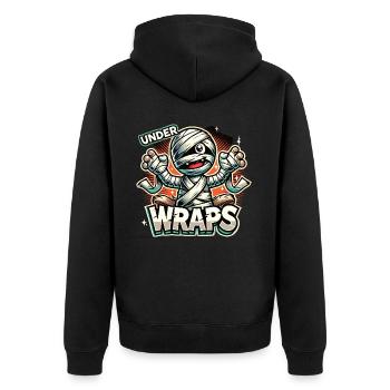 Momie effrayante Halloween avec texte « Under Wraps » - Veste à capuche bio Premium Unisexe - noir - Dos - Nico (187cm)