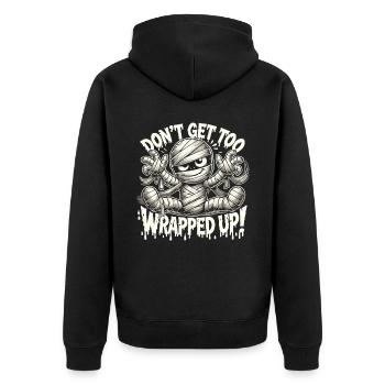 Eingewickelte Mumie Halloween Shirt - Unisex Premium Bio Zip Hoodie - Schwarz - Hinten - Nico (187cm)
