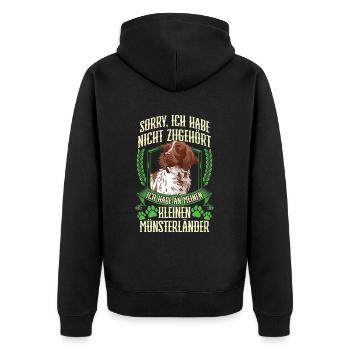 An meinen Kleiner Münsterländer gedacht - Unisex Premium Bio Zip Hoodie - Schwarz - Hinten - Nico (187cm)