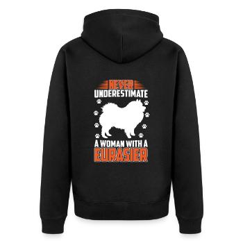Woman with Eurasier Eurasian Spitz Eurasier - Unisex Premium Organic Zip Hoodie - black - Back - Nico (187cm)
