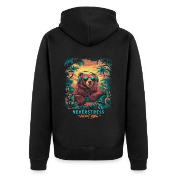 Bär Chillout Vibes Design: Entspannt und Stilvoll - Unisex Premium Bio Zip Hoodie - Schwarz - Hinten - Nico (187cm)