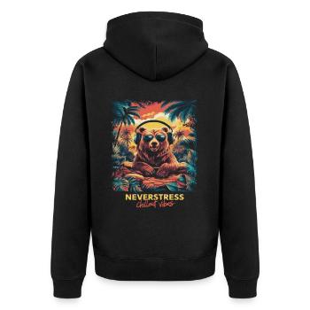 Bear Chillout Vibes Design: Relaxed and Stylish - Unisex Premium Organic Zip Hoodie - black - Back - Nico (187cm)