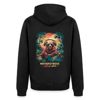 Bear Chillout Vibes Design: Relaxed and Stylish - Unisex Premium Organic Zip Hoodie - black - Back - Nico (187cm)