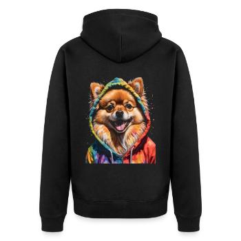 Loulou de Poméranie Sweat à capuche de Poméranie Imprimé chien - Veste à capuche bio Premium Unisexe - noir - Dos - Nico (187cm)