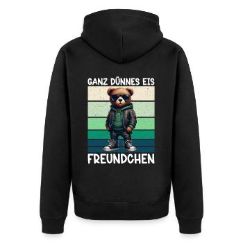 Very Thin Ice Cream Friend Funny Teddy Bear - Unisex Premium Organic Zip Hoodie - black - Back - Nico (187cm)