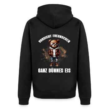 Very Thin Ice Cream Friend Funny Teddy Bear - Unisex Premium Organic Zip Hoodie - black - Back - Nico (187cm)