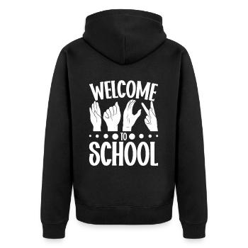 ASL Lehrer Amerikanische Zeichensprache - Unisex Premium Bio Zip Hoodie - Schwarz - Hinten - Nico (187cm)