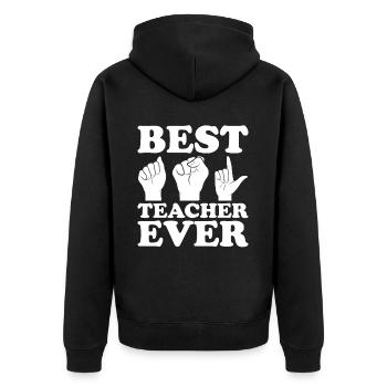 ASL Teacher American Sign Language - Unisex Premium Organic Zip Hoodie - black - Back - Nico (187cm)
