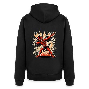 Dabbender Teufel Lustiges Dabbing Design Kostüm - Unisex Premium Bio Zip Hoodie - Schwarz - Hinten - Nico (187cm)