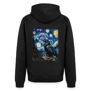 Raven Crow Bird Starry Night Painting - Unisex Premium Organic Zip Hoodie - black - Back - Nico (187cm)