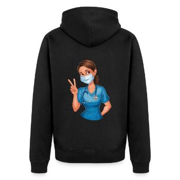 Lustige Krankenschwester mit Humor - Unisex Premium Bio Zip Hoodie - Schwarz - Hinten - Nico (187cm)