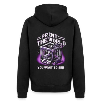 3D Druck Print The World You Want To See - Unisex Premium Bio Zip Hoodie - Schwarz - Hinten - Nico (187cm)