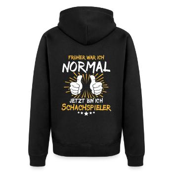 Schachspieler Spruch - Unisex Premium Bio Zip Hoodie - Schwarz - Hinten - Nico (187cm)