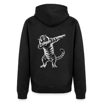 Funny Dabbing Tiger Wildlife Animal Lover - Unisex Premium Organic Zip Hoodie - black - Back - Nico (187cm)