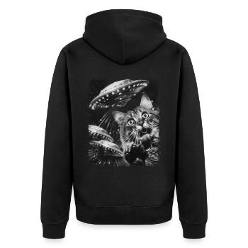 Maine Coon Katze UFO Alien Außerirdischer Selfie - Unisex Premium Bio Zip Hoodie - Schwarz - Hinten - Nico (187cm)
