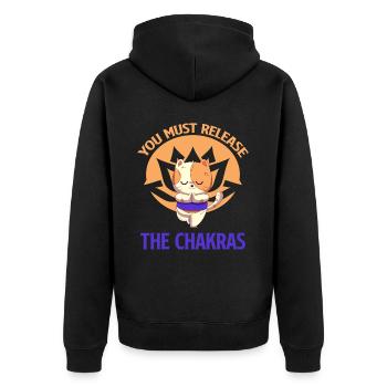 Sie Müssen Die Chakren Lösen. Heilung Durch - Unisex Premium Bio Zip Hoodie - Schwarz - Hinten - Nico (187cm)