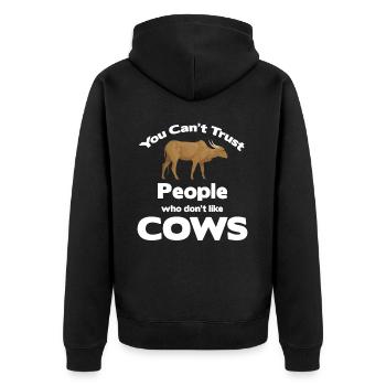 Menschen, Die Keine Kühe Mögen, Kann Man Nicht - Unisex Premium Bio Zip Hoodie - Schwarz - Hinten - Nico (187cm)