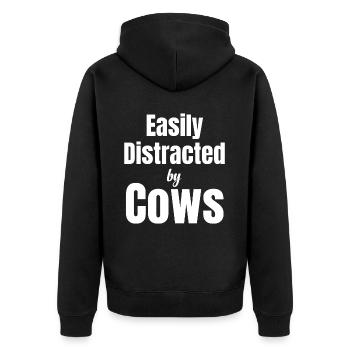 Easily distracted by cows, ranchers - Unisex Premium Organic Zip Hoodie - black - Back - Nico (187cm)