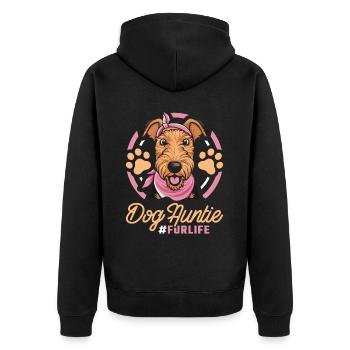Airedale Terrier Dog Aunt Fur Life - Unisex Premium Bio Zip Hoodie - Schwarz - Hinten - Nico (187cm)