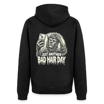 Cartoon Werwolf T-Shirt - Bad Hair Day - Unisex Premium Bio Zip Hoodie - Schwarz - Hinten - Nico (187cm)