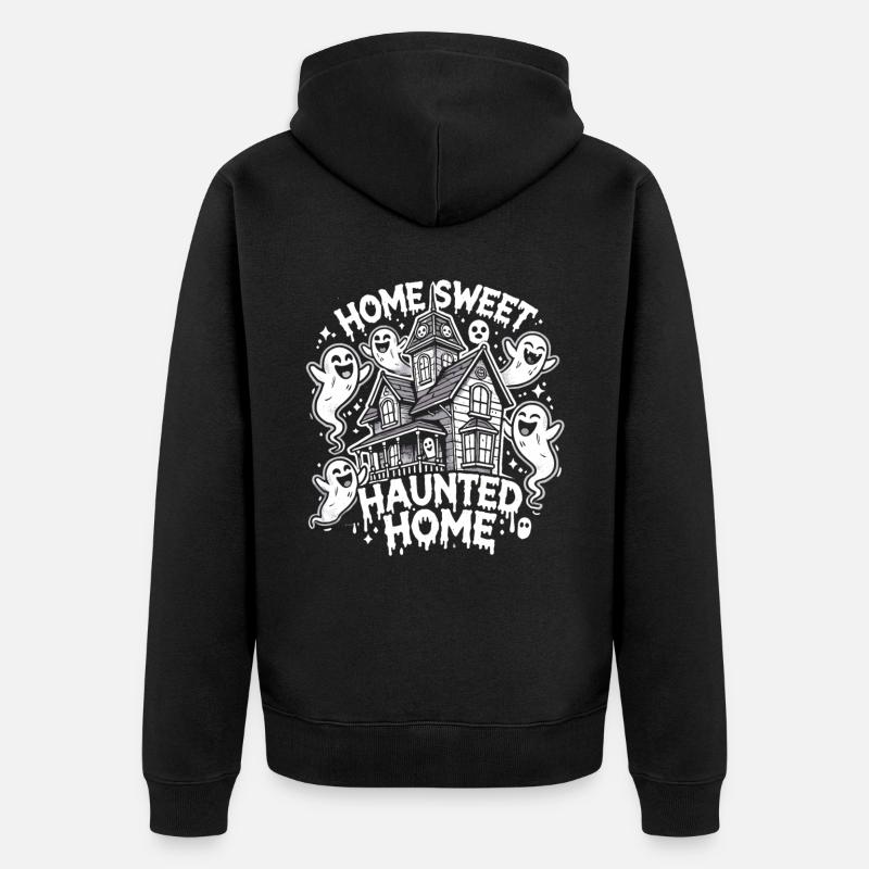 Maison hantée effrayante d’Halloween - Veste à capuche bio Premium Unisexe - noir
