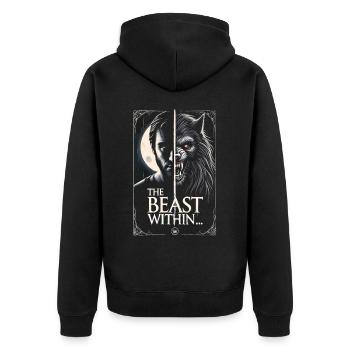 The Beast Within - Verwandlung im Vollmond - Unisex Premium Bio Zip Hoodie - Schwarz - Hinten - Nico (187cm)