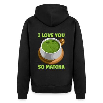Japanischer Matcha Tee Grüntee Matcha Latte - Unisex Premium Bio Zip Hoodie - Schwarz - Hinten - Nico (187cm)