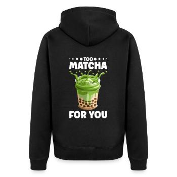 Japanischer Matcha Tee Grüntee Matcha Latte - Unisex Premium Bio Zip Hoodie - Schwarz - Hinten - Nico (187cm)