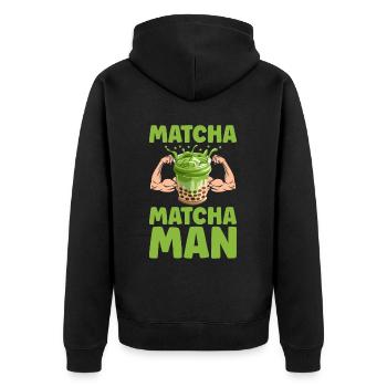 Japanischer Matcha Tee Grüntee Matcha Latte - Unisex Premium Bio Zip Hoodie - Schwarz - Hinten - Nico (187cm)