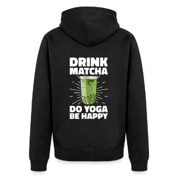 Japanischer Matcha Tee Grüntee Matcha Latte - Unisex Premium Bio Zip Hoodie - Schwarz - Hinten - Nico (187cm)