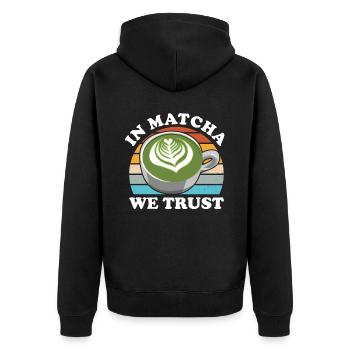 Japanischer Matcha Tee Grüntee Matcha Latte - Unisex Premium Bio Zip Hoodie - Schwarz - Hinten - Nico (187cm)