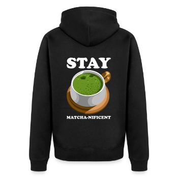Japanischer Matcha Tee Grüntee Matcha Latte - Unisex Premium Bio Zip Hoodie - Schwarz - Hinten - Nico (187cm)
