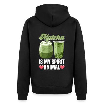 Japanischer Matcha Tee Grüntee Matcha Latte - Unisex Premium Bio Zip Hoodie - Schwarz - Hinten - Nico (187cm)