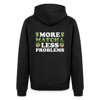 Japanischer Matcha Tee Grüntee Matcha Latte - Unisex Premium Bio Zip Hoodie - Schwarz - Hinten - Nico (187cm)