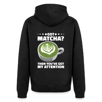 Japanischer Matcha Tee Grüntee Matcha Latte - Unisex Premium Bio Zip Hoodie - Schwarz - Hinten - Nico (187cm)