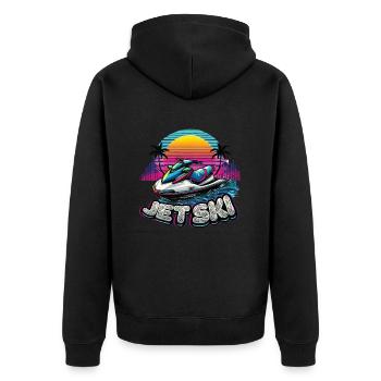 Jet Ski Abenteuer Retro Sommer - Unisex Premium Bio Zip Hoodie - Schwarz - Hinten - Nico (187cm)