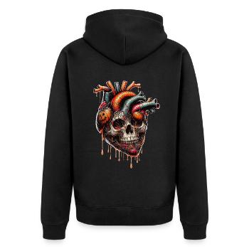 Anatomisches Herz Halloween Totenkopf - Unisex Premium Bio Zip Hoodie - Schwarz - Hinten - Nico (187cm)