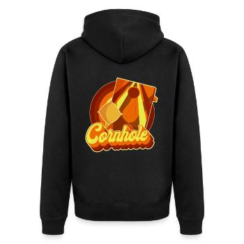 Cornhole Team Bean Bag Player - Unisex Premium Bio Zip Hoodie - Schwarz - Hinten - Nico (187cm)