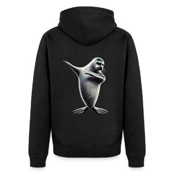 Lustige Dabbing Robbe Tierliebhaber Safari Ozean - Unisex Premium Bio Zip Hoodie - Schwarz - Hinten - Nico (187cm)