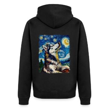 Chien husky sibérien Peinture de nuit étoilée - Veste à capuche bio Premium Unisexe - noir - Dos - Nico (187cm)