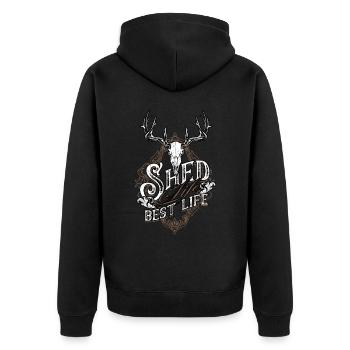 Antler Throwing Poles Shed Life Best Life - Unisex Premium Organic Zip Hoodie - black - Back - Nico (187cm)