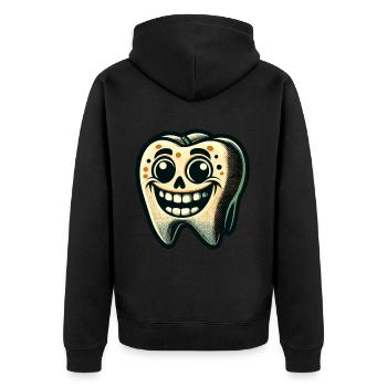 Halloween Zahnhygiene Lustiger Zombie Zahn - Unisex Premium Bio Zip Hoodie - Schwarz - Hinten - Nico (187cm)