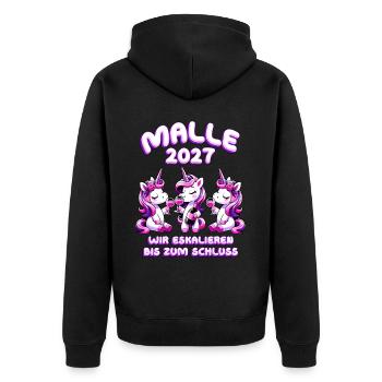 Malle 2027 We escalate to the end - Unisex Premium Organic Zip Hoodie - black - Back - Nico (187cm)