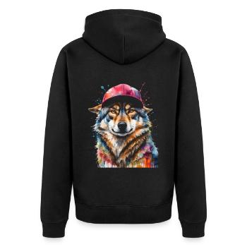 Casquette Wolf Snapback Imprimé de design animal coloré - Veste à capuche bio Premium Unisexe - noir - Dos - Nico (187cm)