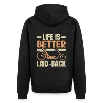 Funny Bike Sport Cycling Recumbent Bike - Unisex Premium Bio Zip Hoodie - Schwarz - Hinten - Nico (187cm)