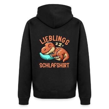 Offizielles Schlafshirt Lustiger Dinosaurier - Unisex Premium Bio Zip Hoodie - Schwarz - Hinten - Nico (187cm)